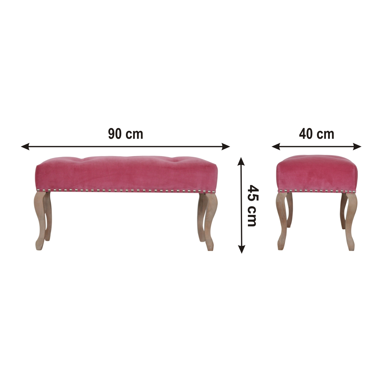 Size chart for French Style Pink Velvet Bench