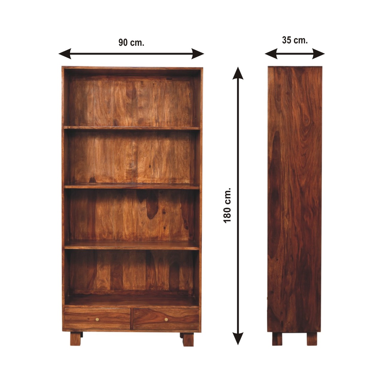 Size chart for Tula Bookcase Chest of Drawers | Chestnut Solid Mango Wood