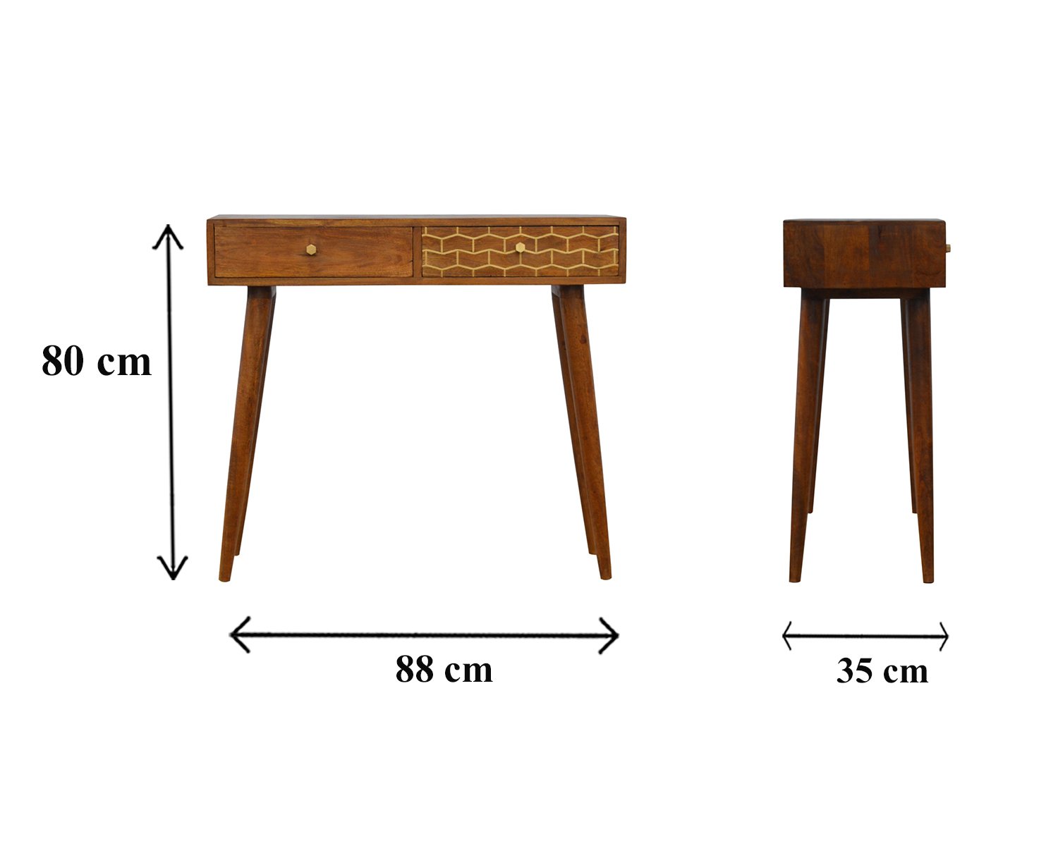 Size chart for Gold Art Pattern Console Table | Chestnut Solid Mango Wood