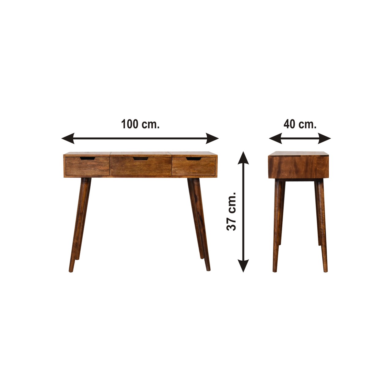 Size chart for Chestnut Foldable Mirror Table | Hand-Painted Mango Wood