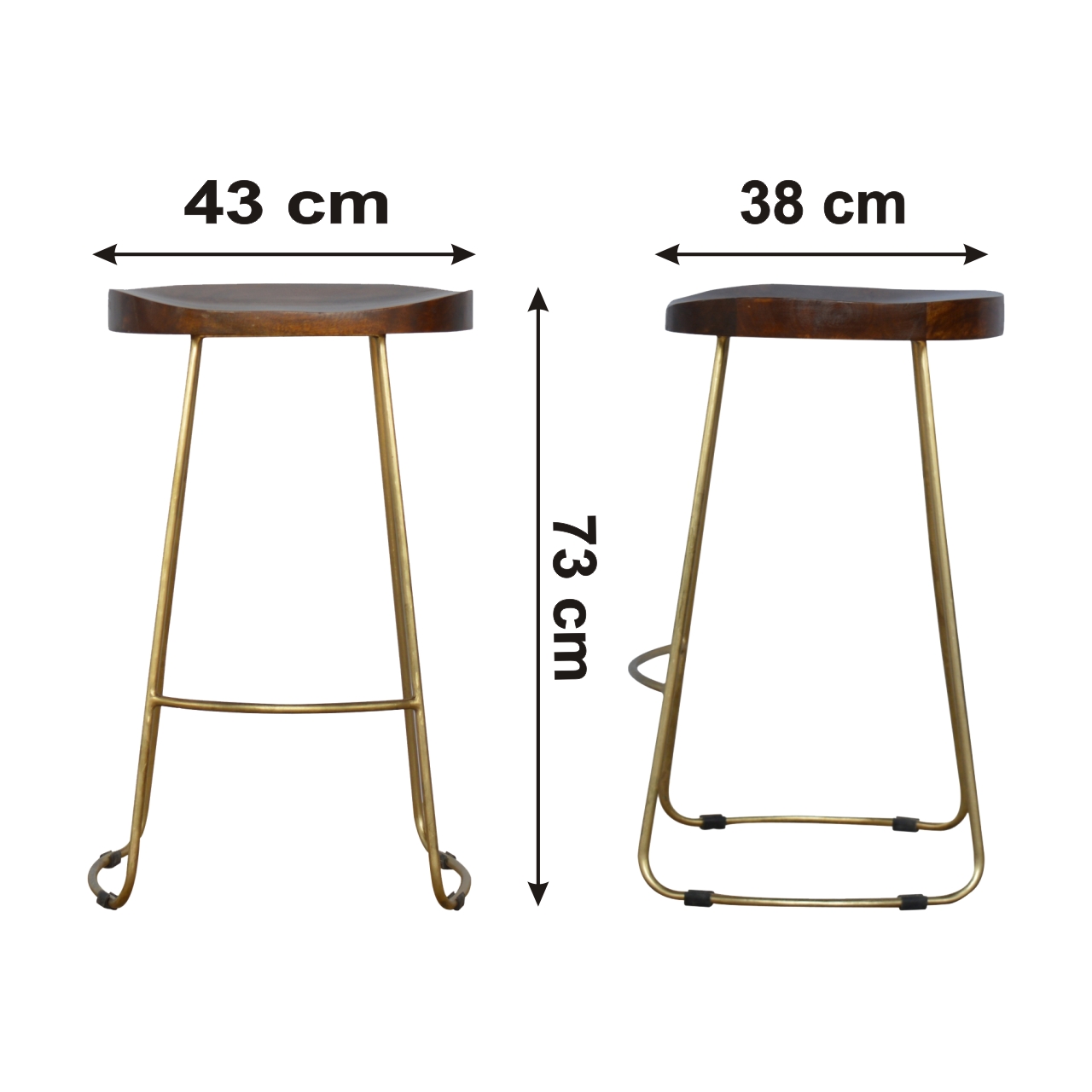 Size chart for Gold Iron Bar Stool