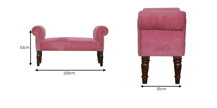 Size chart for Pink Velvet Bench