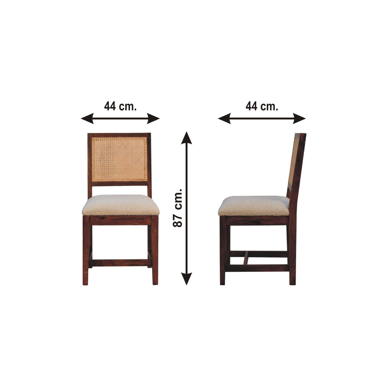 Size chart for Cream Boucle Rattan Chair | Chestnut
