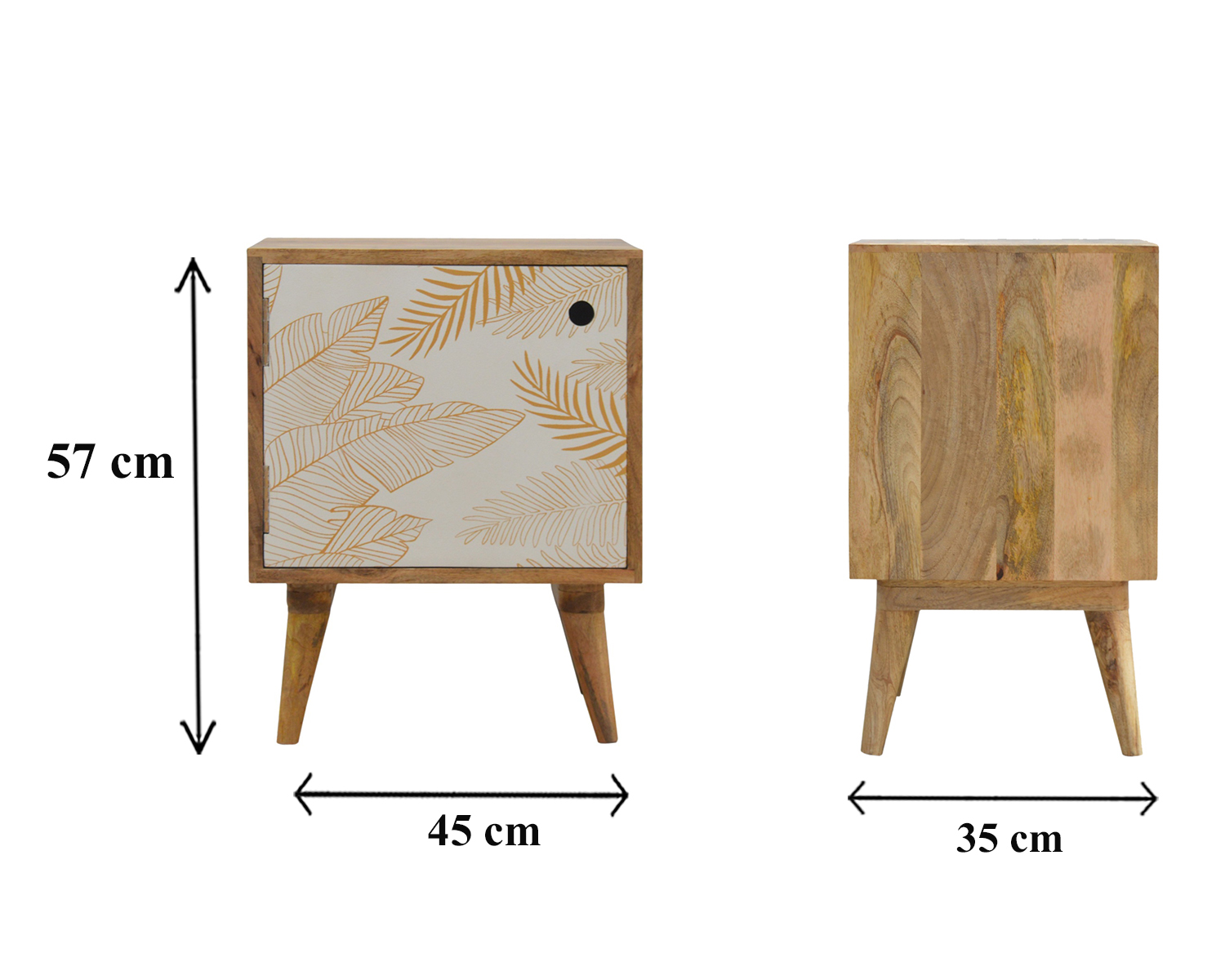 Size chart for Leaf Screen-printed Bedside Table