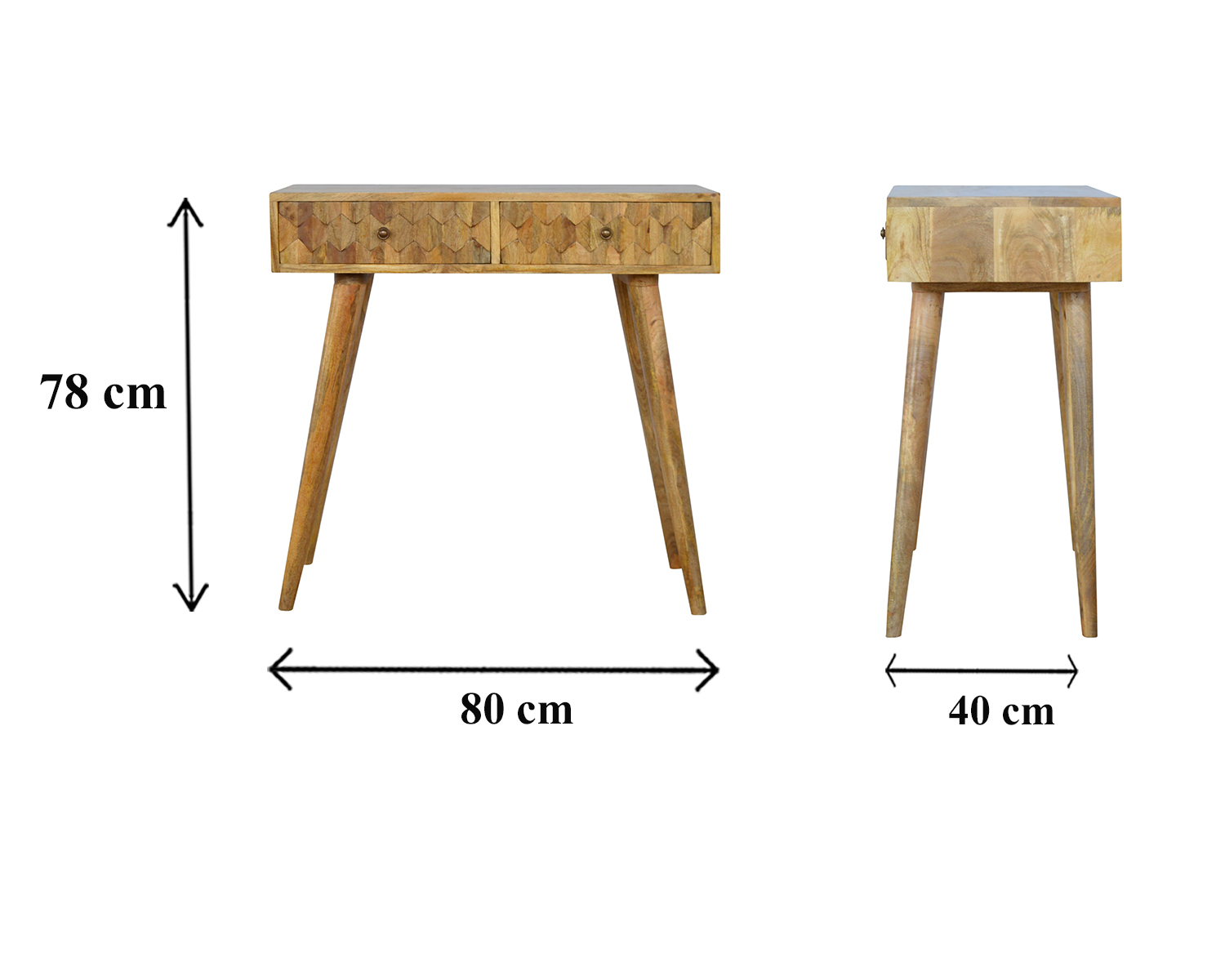 Size chart for Pineapple Carved Console Table | Hand-Carved