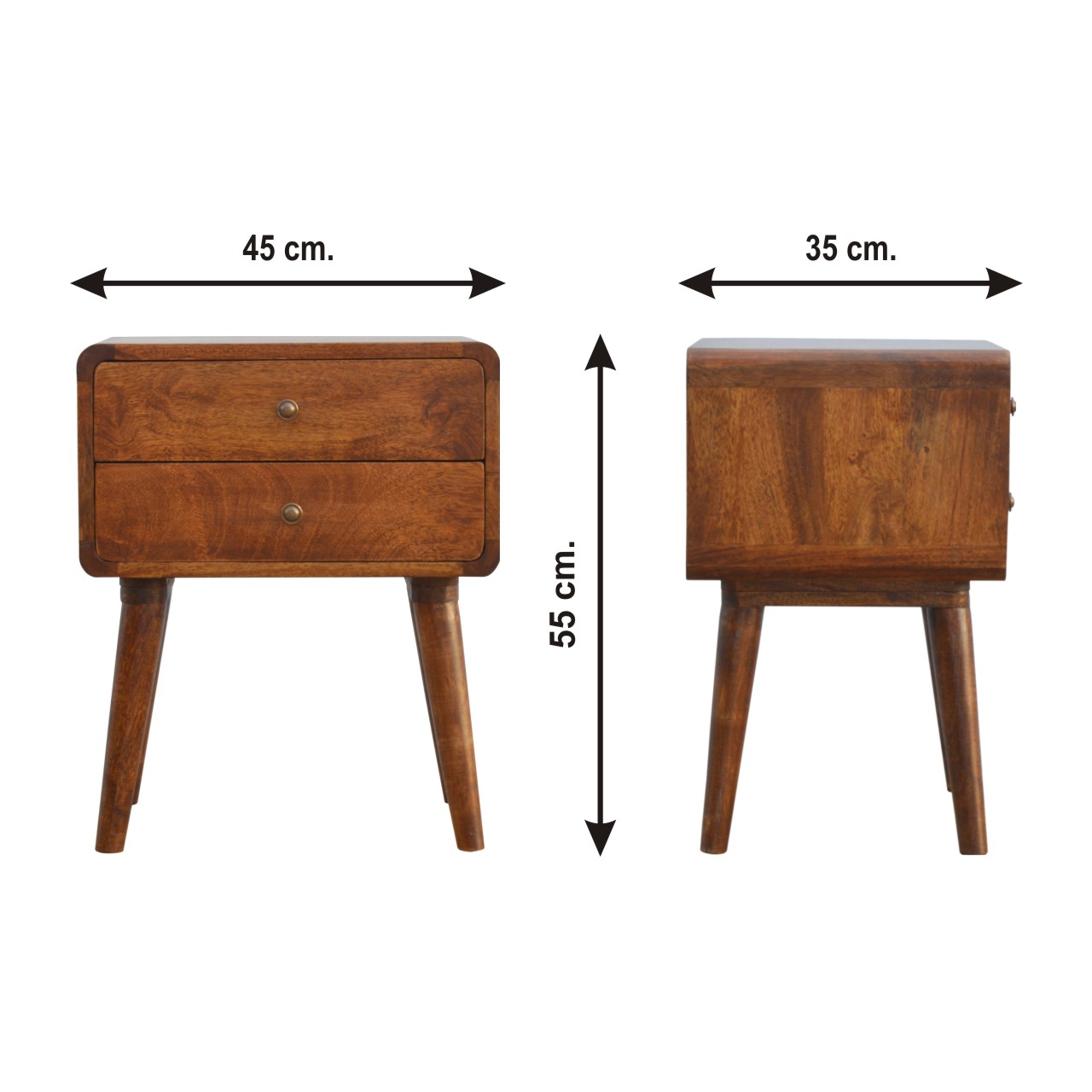 Size chart for Curved Chestnut Bedside Table