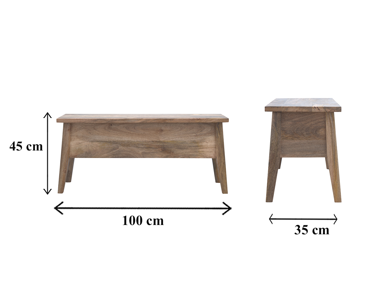 Size chart for Solid Wood Lid Up Storage Bench | Oak Mango Wood Hidden Storage