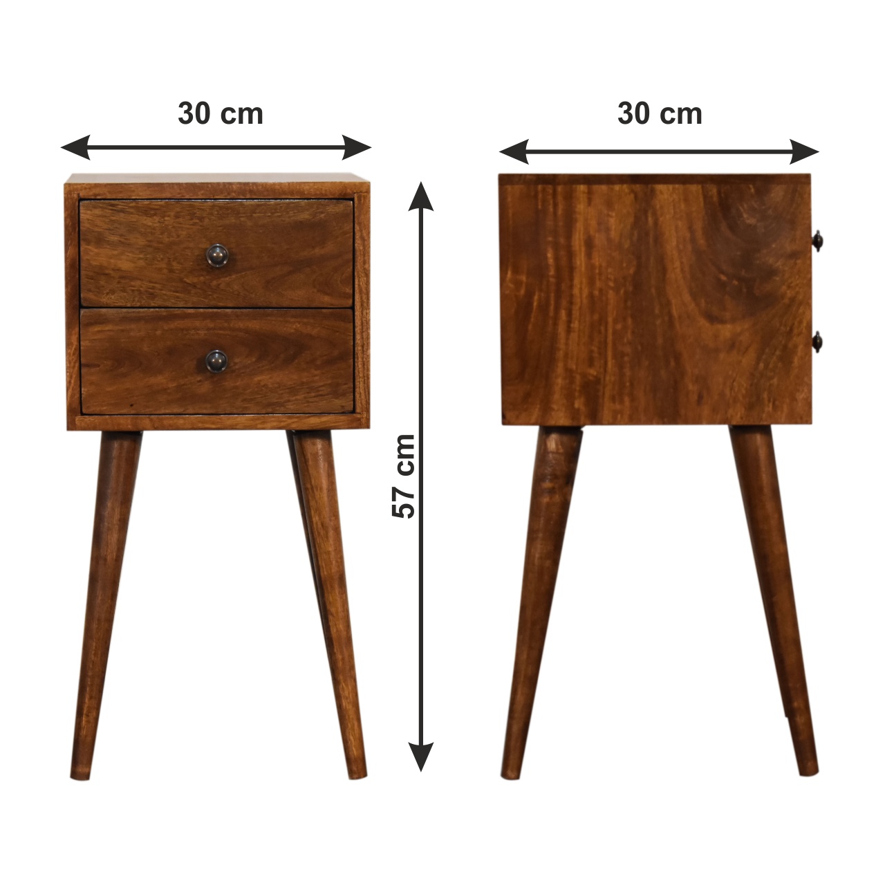 Size chart for Mini 2 Drawer Chestnut Bedside
