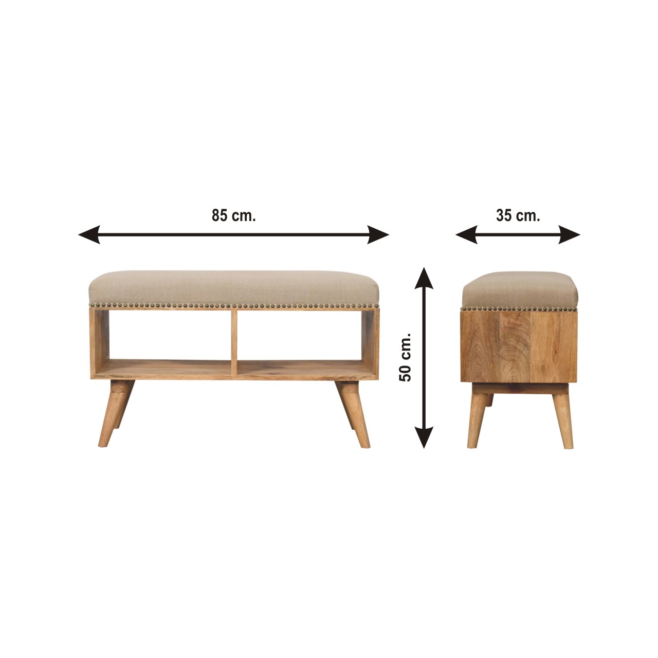 Size chart for Studded Linen Open Bench