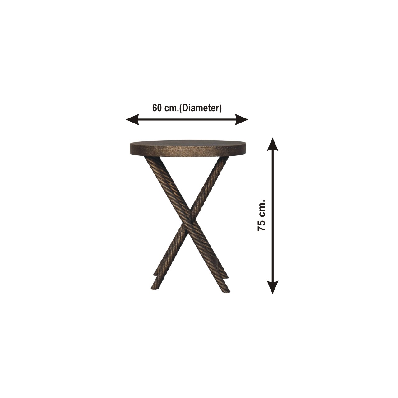 Size chart for Metallic Rope Side Table Accent Piece | Iron & Mango Wood