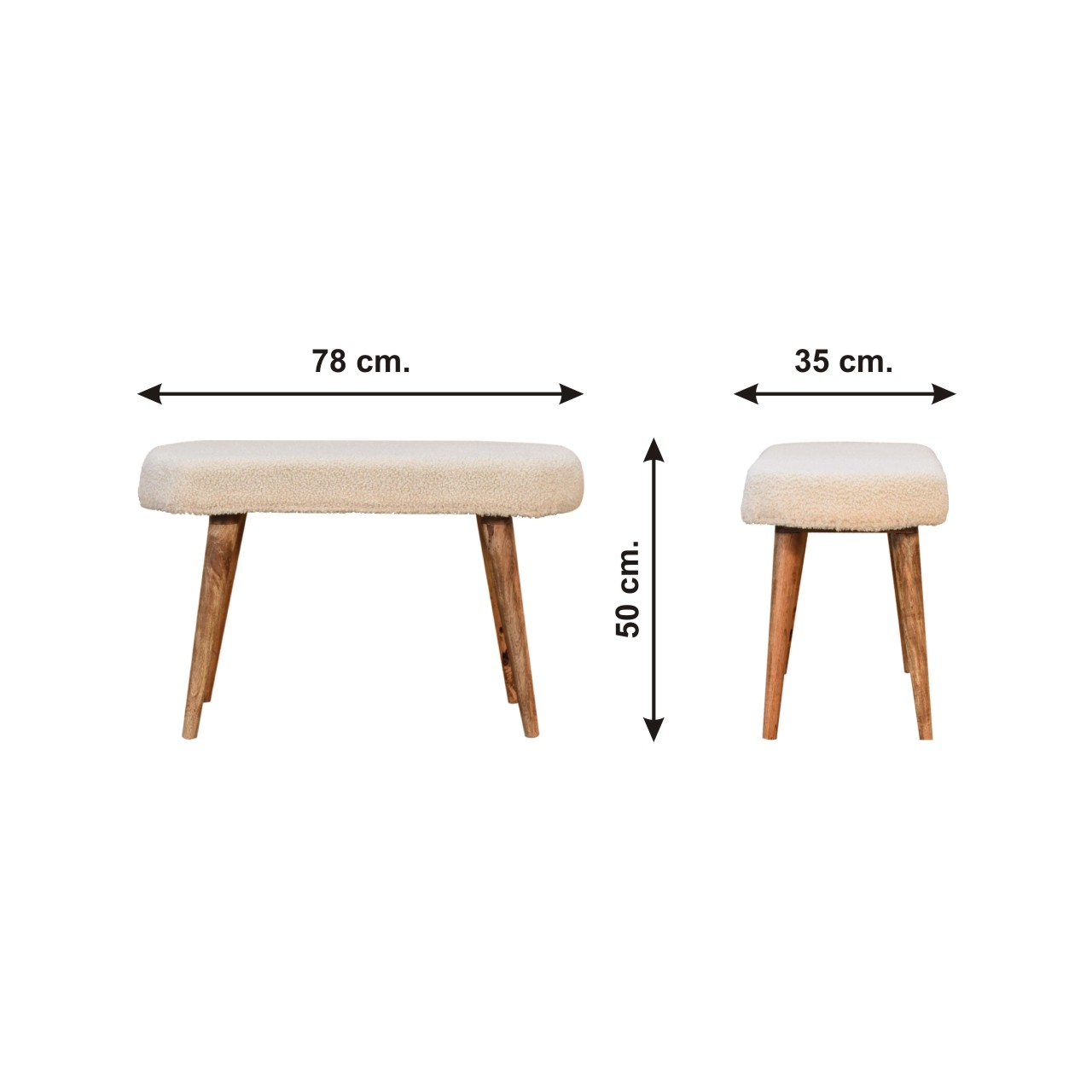 Size chart for Cream Boucle Nordic Bench
