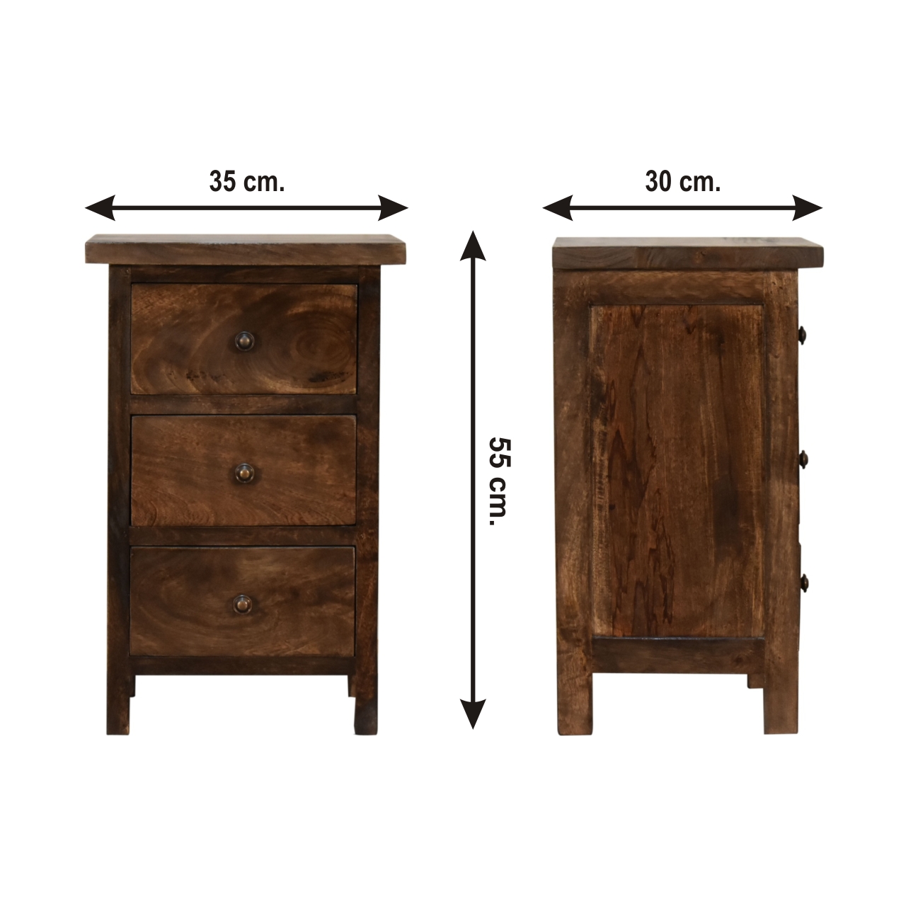 Size chart for Mini Classic Grey Country Bedside Table