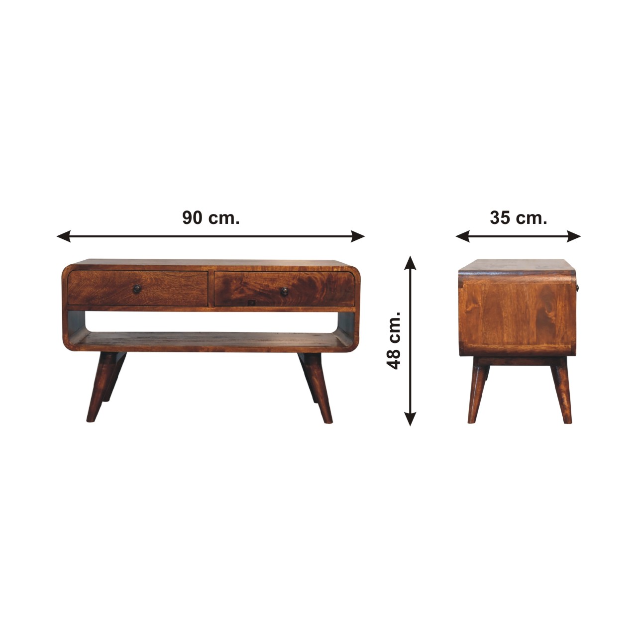 Size chart for Reverse Curved Chestnut Chest of Drawers