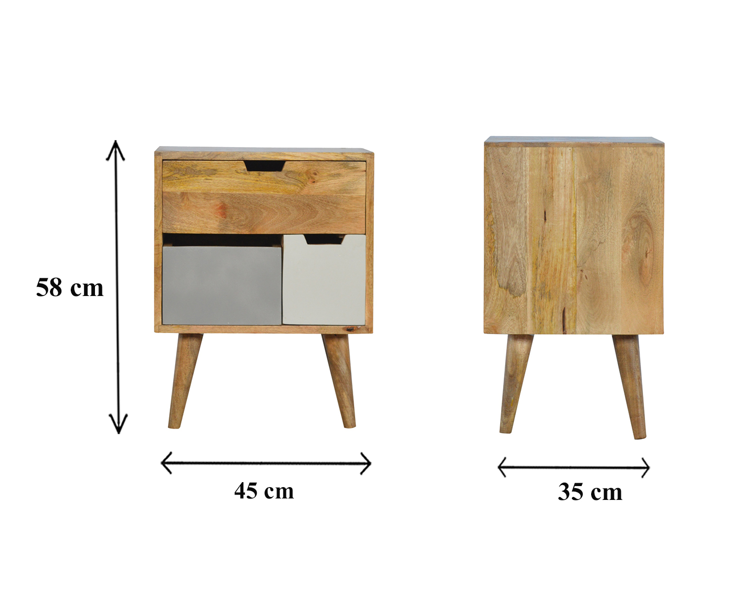 Size chart for Removeable Grey and White Bedside Table