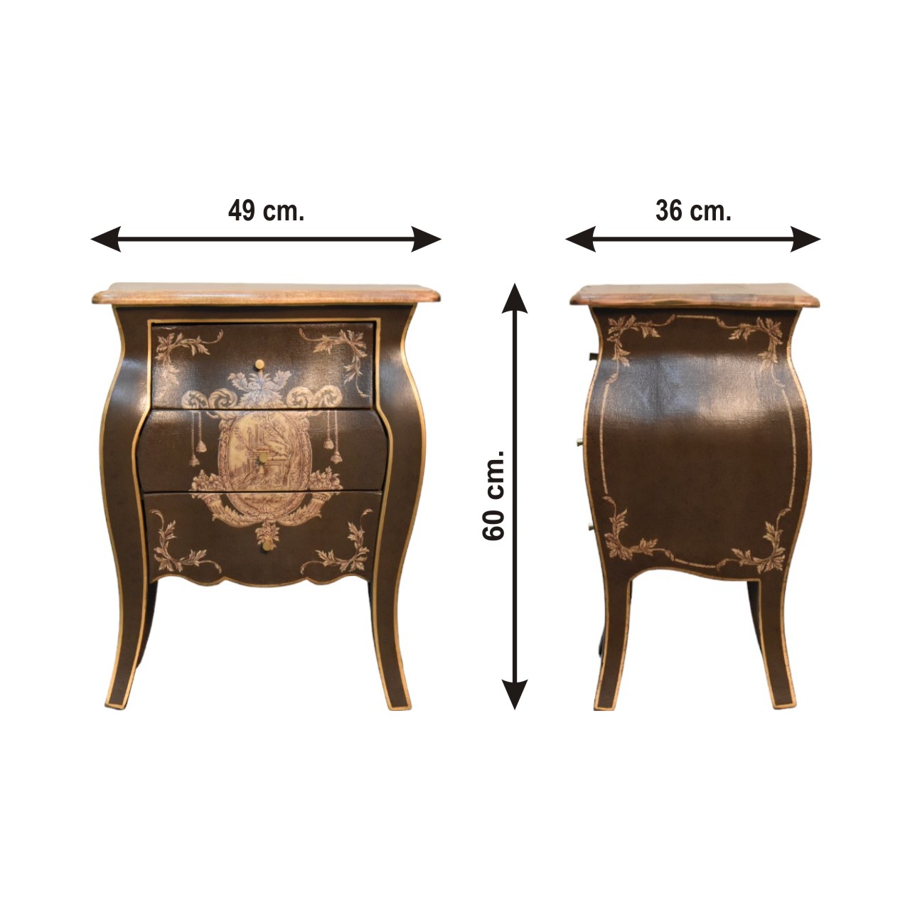 Size chart for Coroner Bedside Table | Hand-Painted Solid Mango Wood