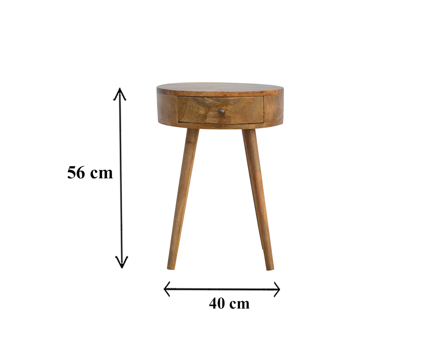 Size chart for Nordic Circular Shaped Bedside Table | Oak Mango Wood