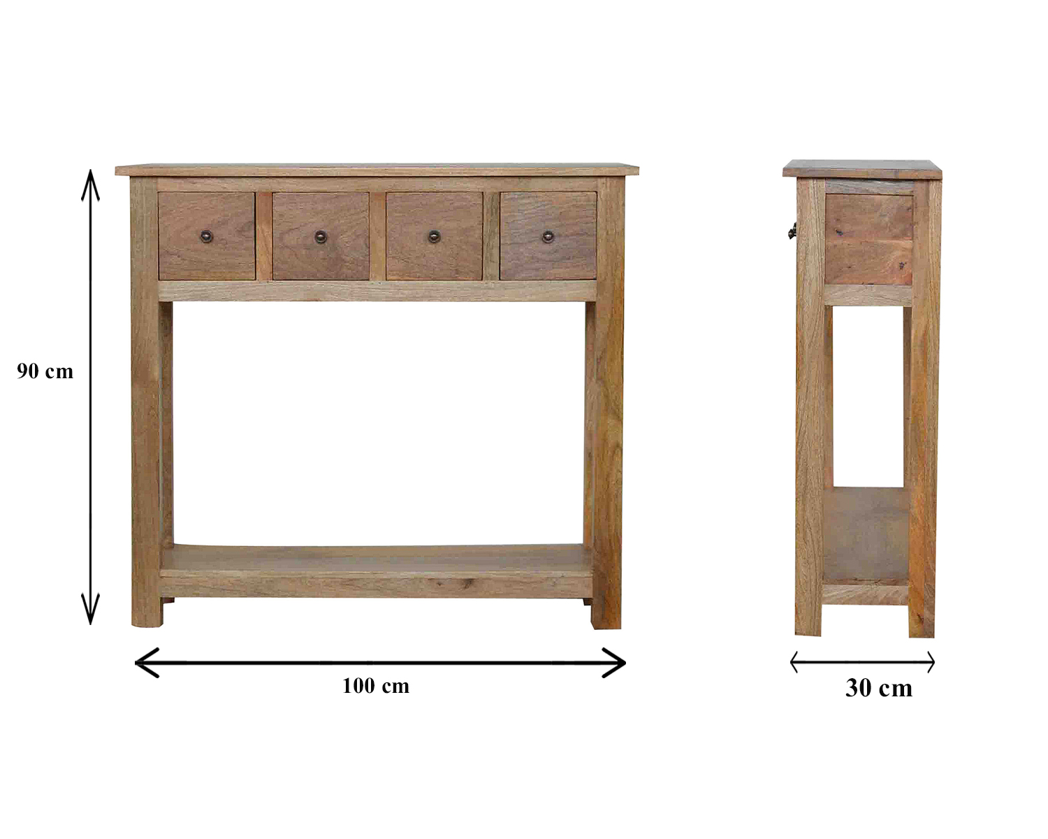 Size chart for 4 Drawer Country Console