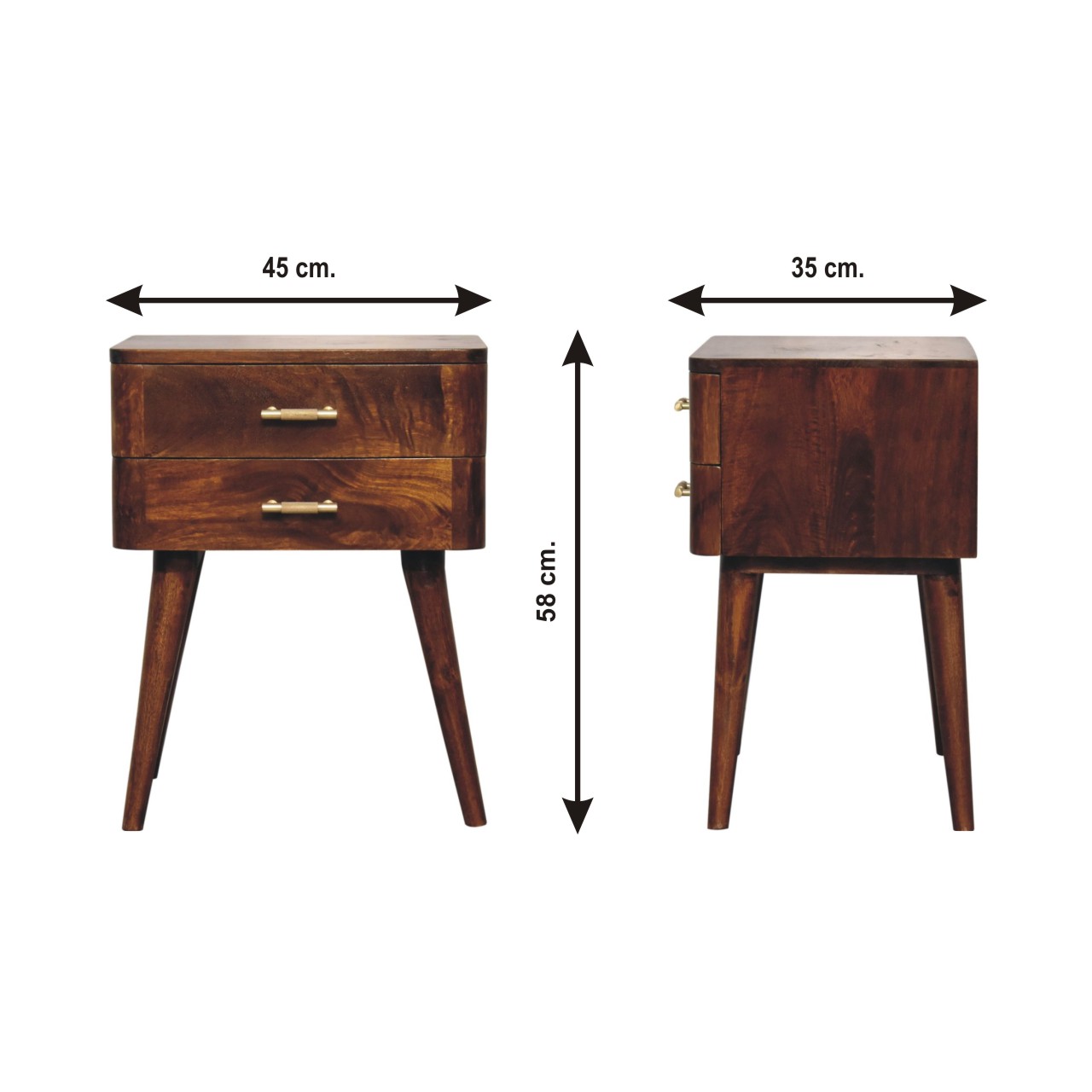 Size chart for Chestnut T-Bar Nordic Bedside Table