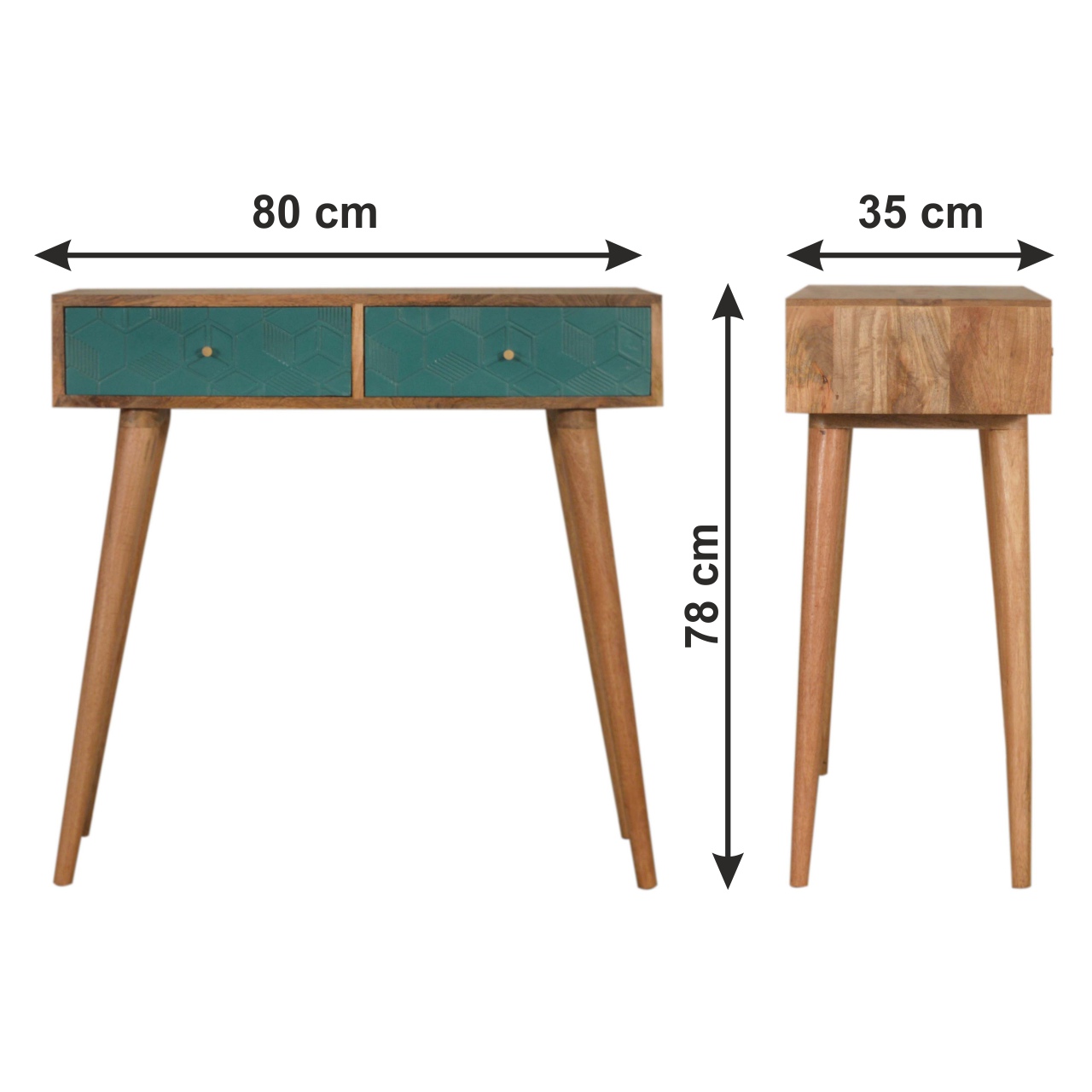 Size chart for Acadia Teal Console Table | Hand-Carved