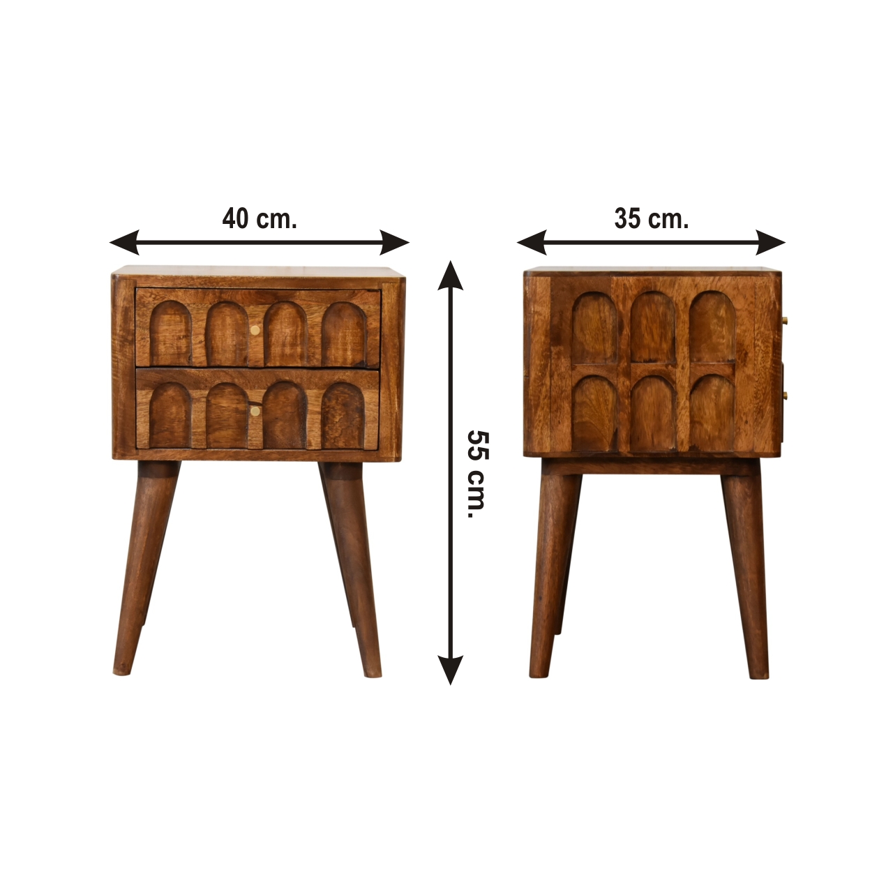 Size chart for Chestnut Arch Bedside Table | Hand-Carved
