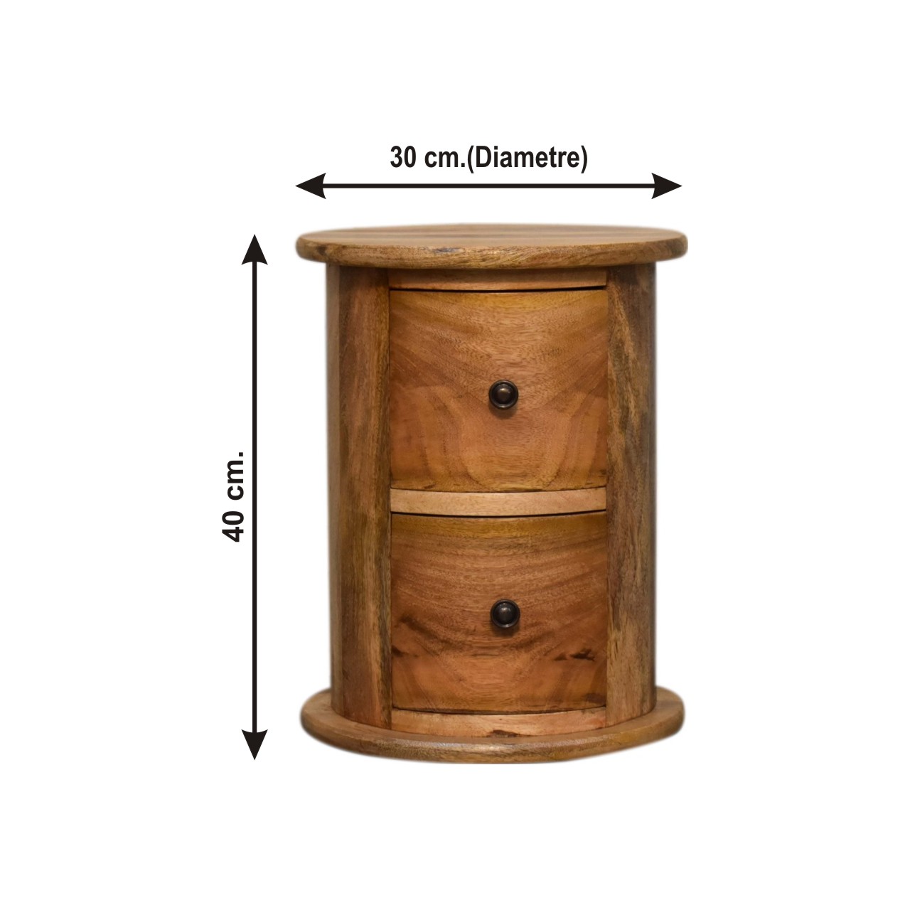 Size chart for Mini 2-Drawer Drum Storage Bench