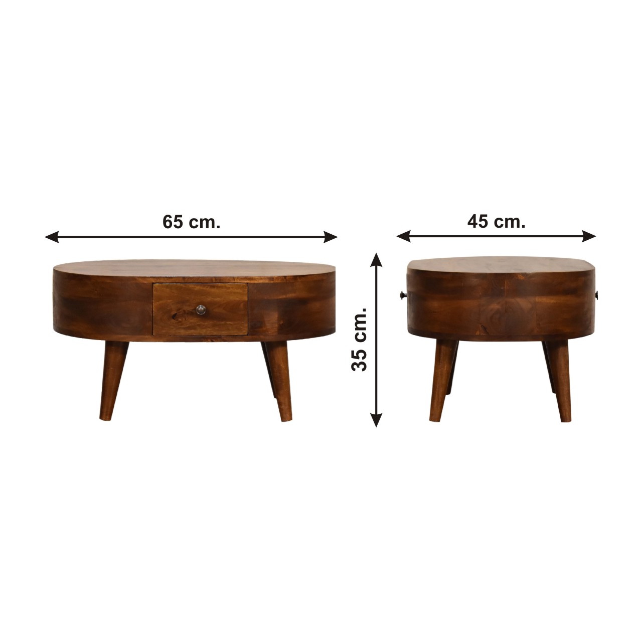 Size chart for Mini Chestnut Rounded Coffee Table