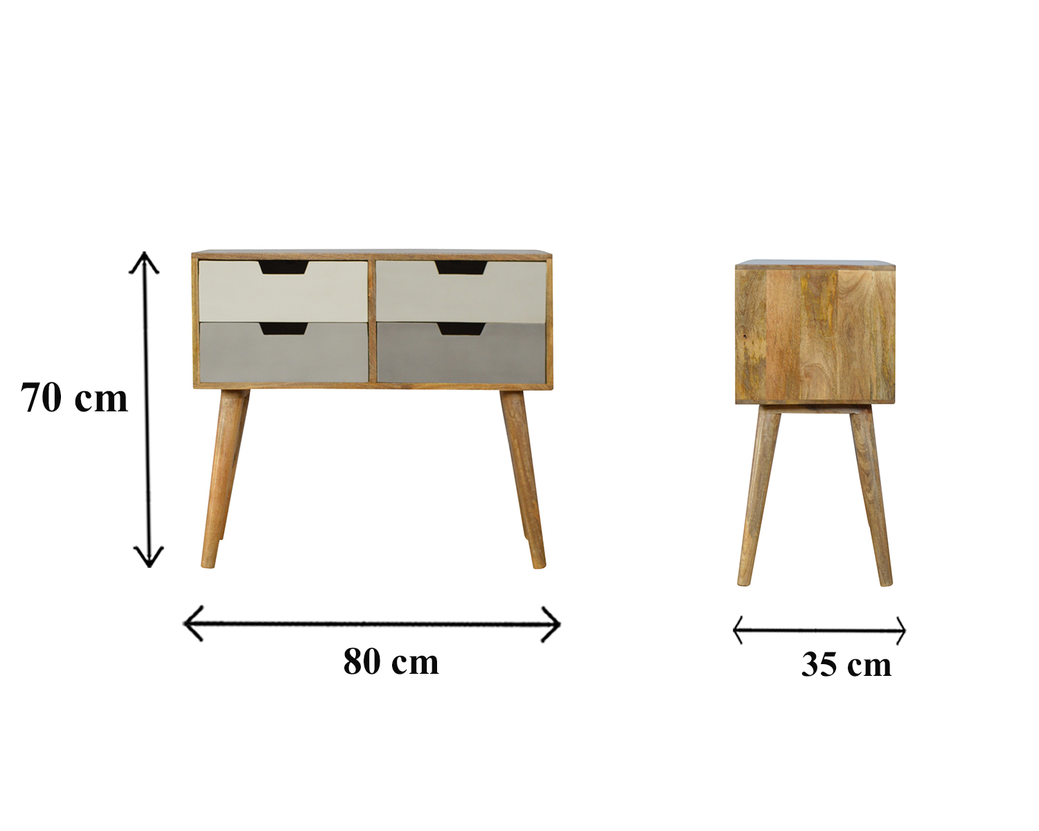 Size chart for Grey Gradient Console Table | Hand-Painted Solid Mango Wood