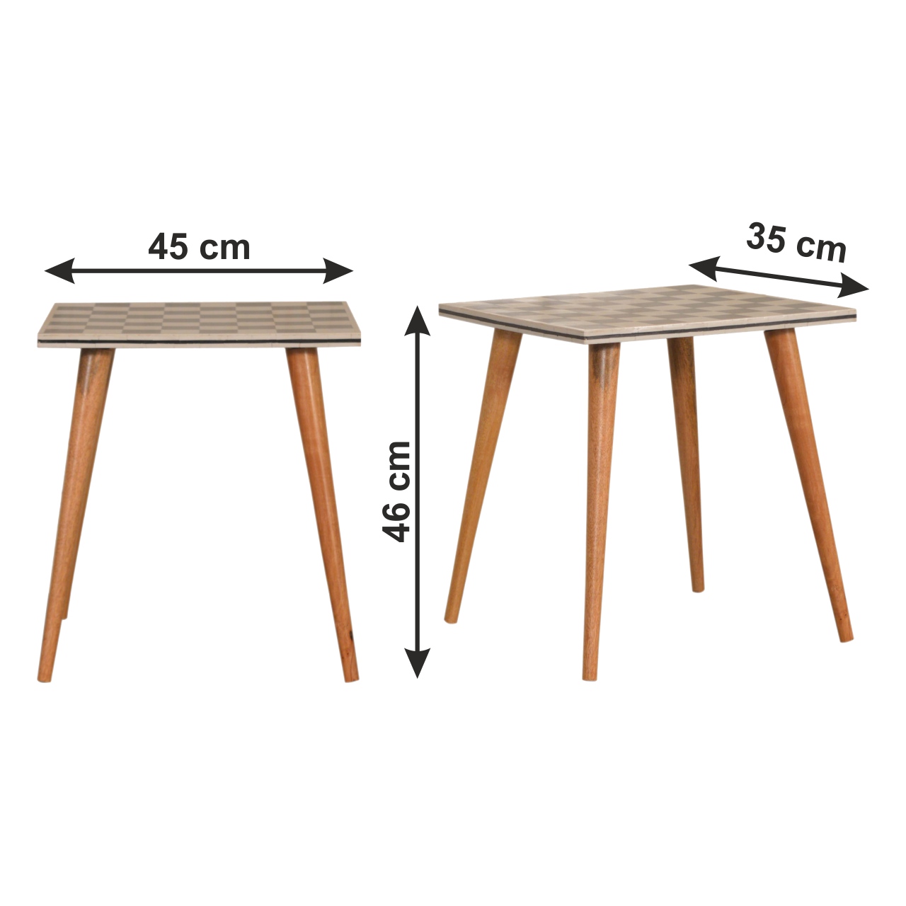 Size chart for Checkered End Table Accent Piece | Oak Mango Wood