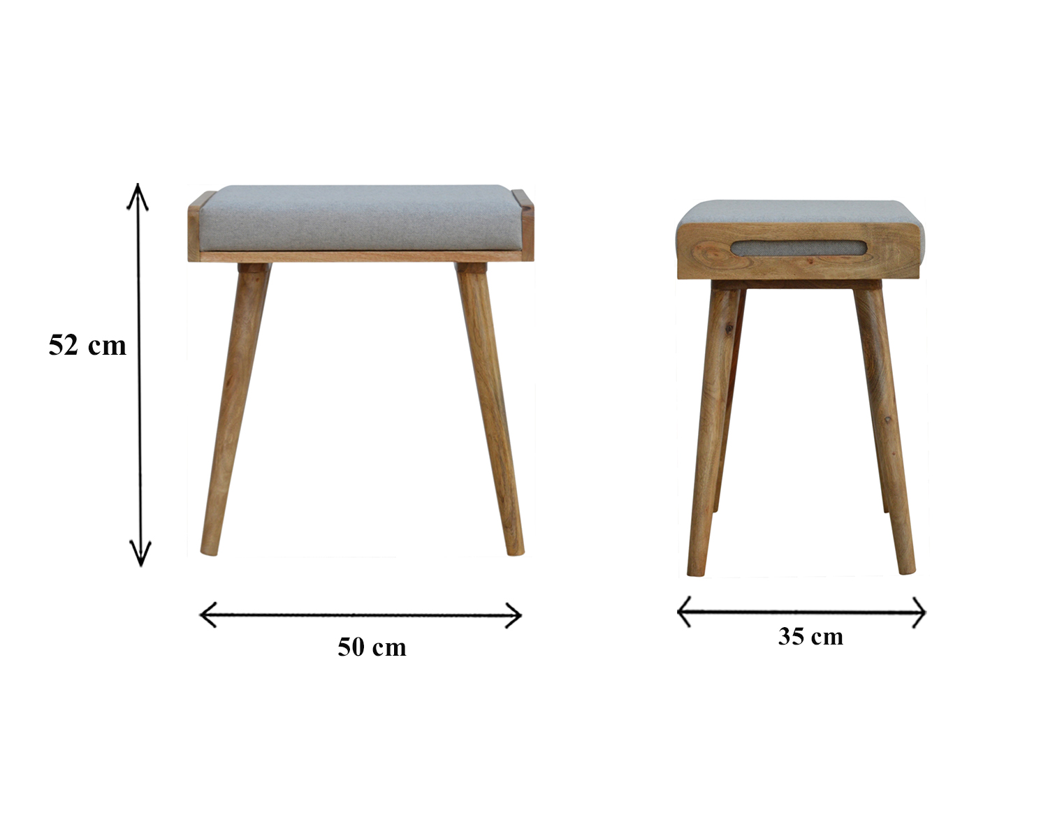 Size chart for Grey Tweed Tray Style Footstool | Oak-Ish