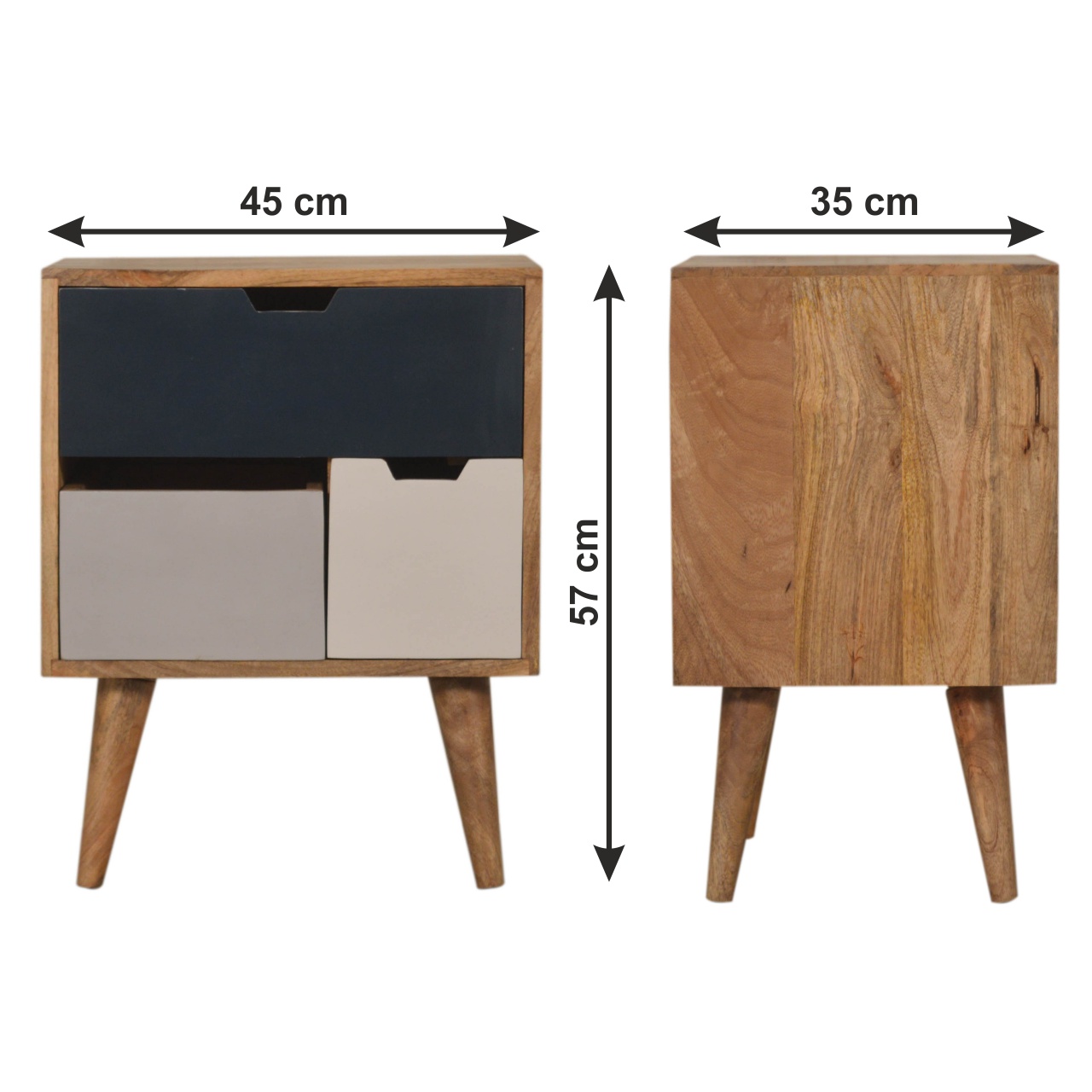 Size chart for Navy Multi 3 Drawer Bedside