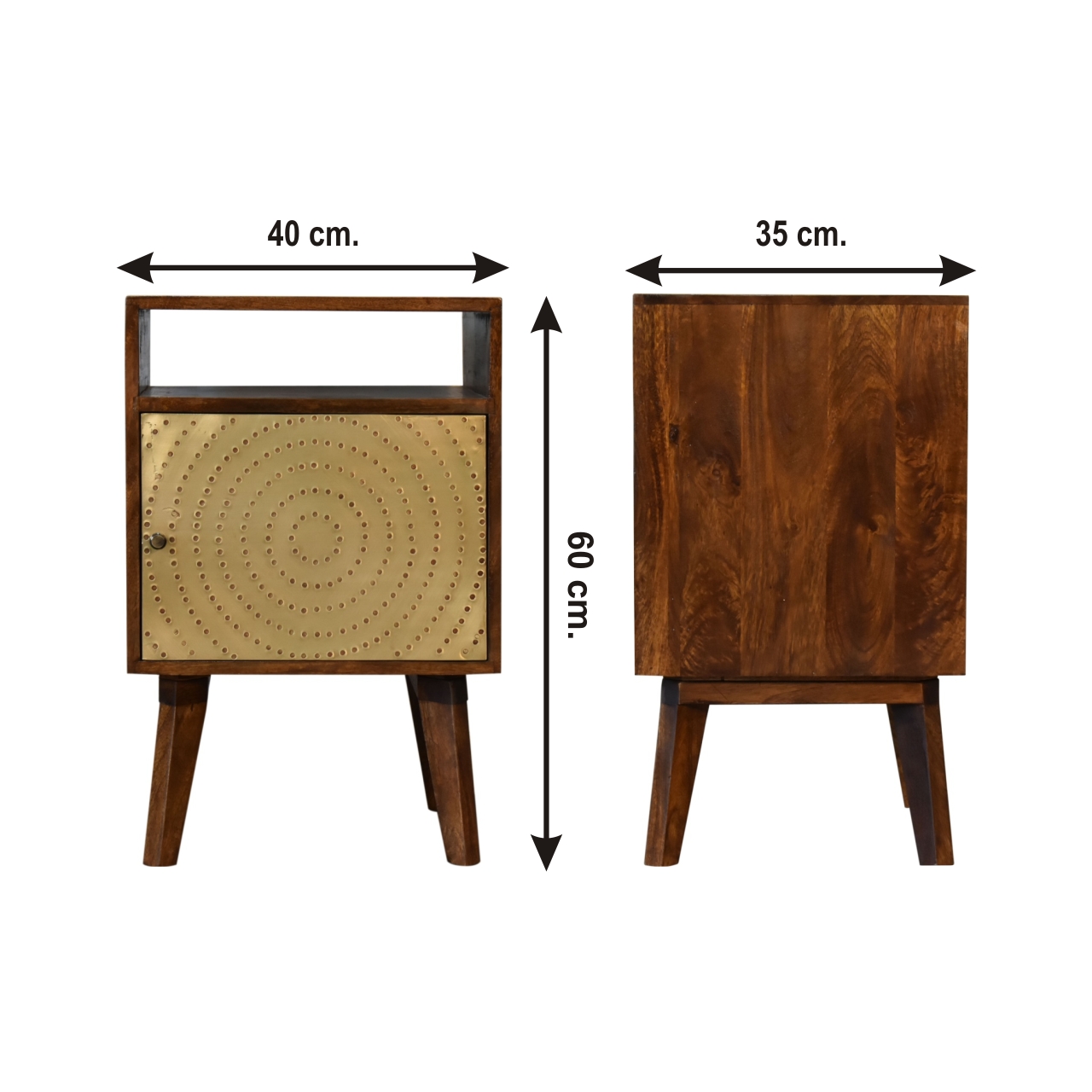 Size chart for Zen Bedside Table | Chestnut Solid Mango Wood