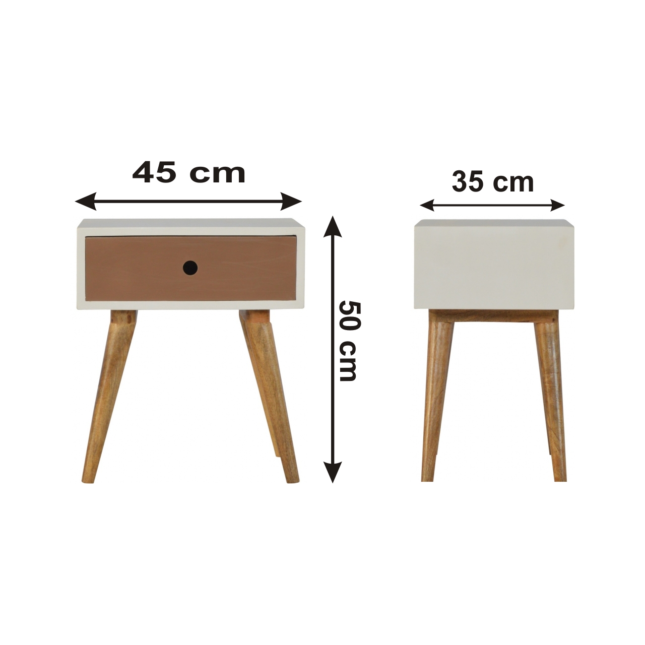 Size chart for Mocha Bedside Table | White Solid Mango Wood
