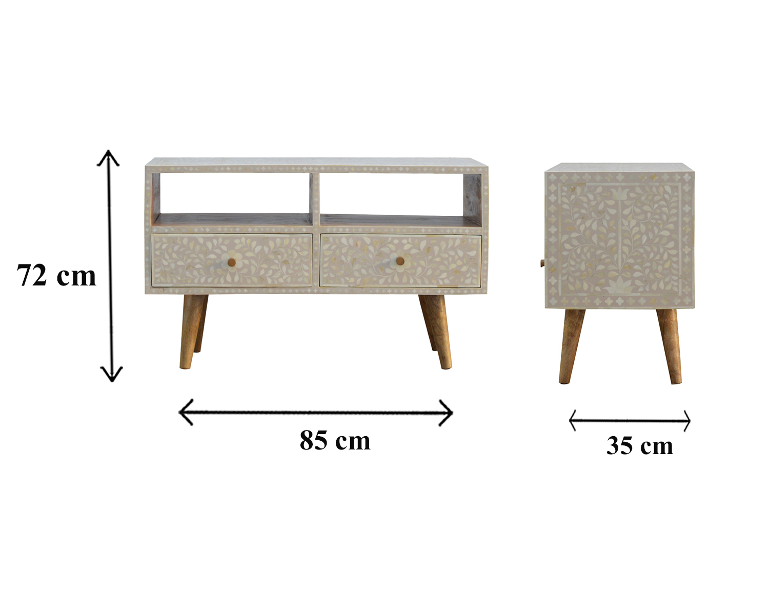 Size chart for Floral Bone Inlay Media Unit