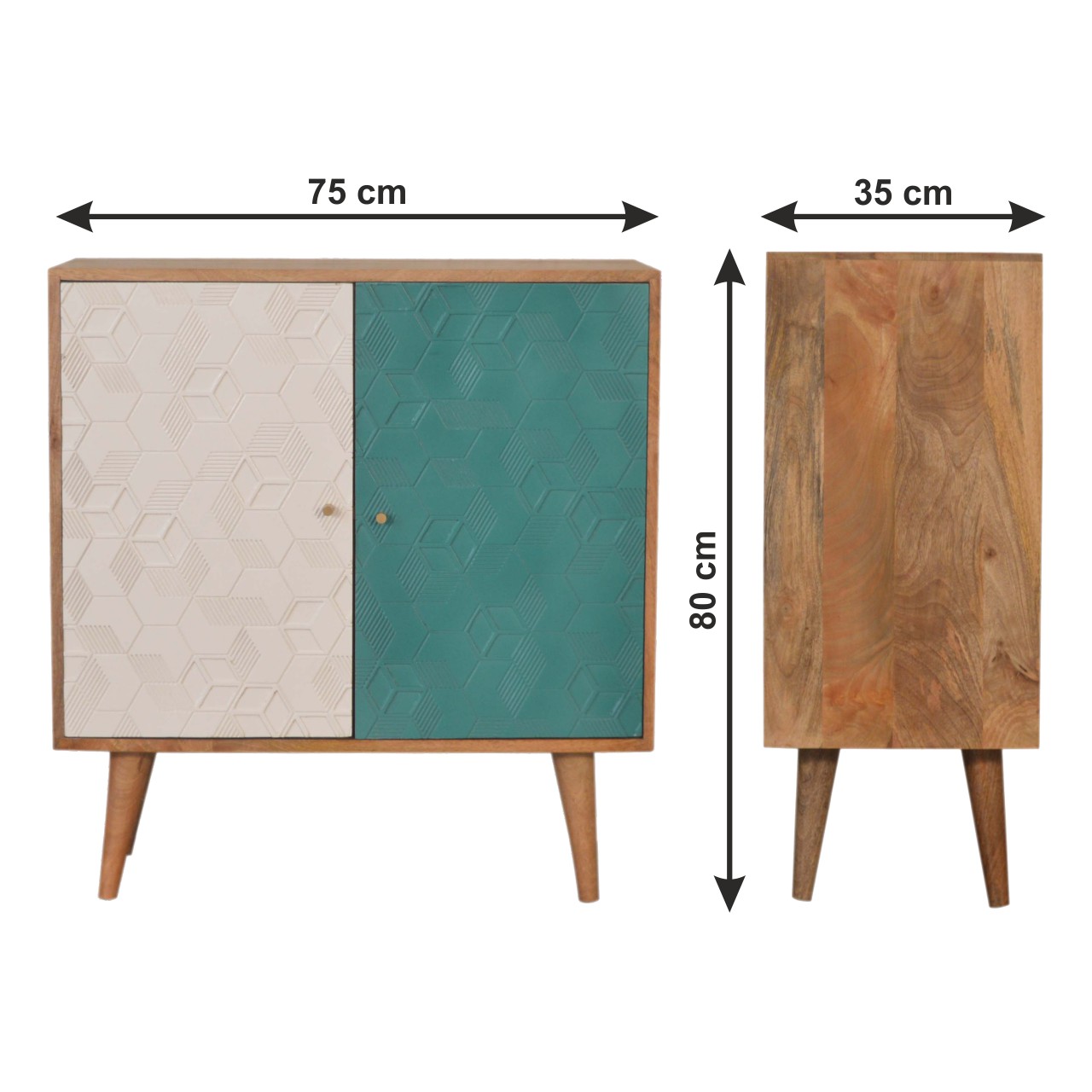 Size chart for Acadia Teal and White Cabinet