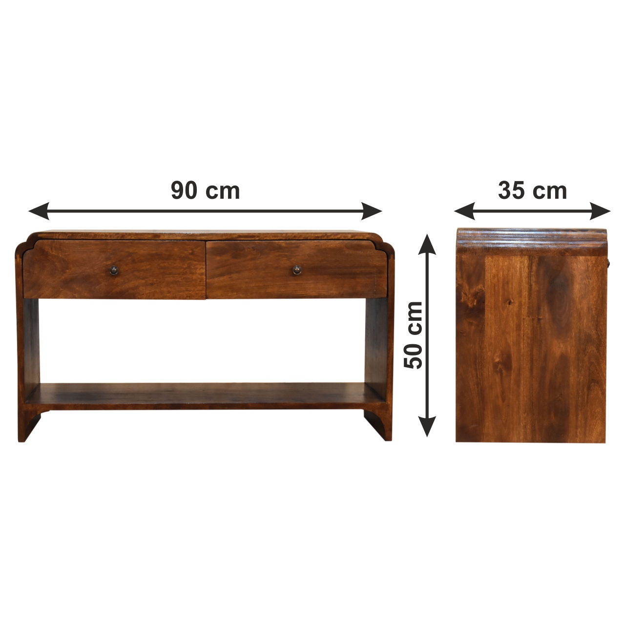 Size chart for Newton Console Table | Chestnut Solid Mango Wood