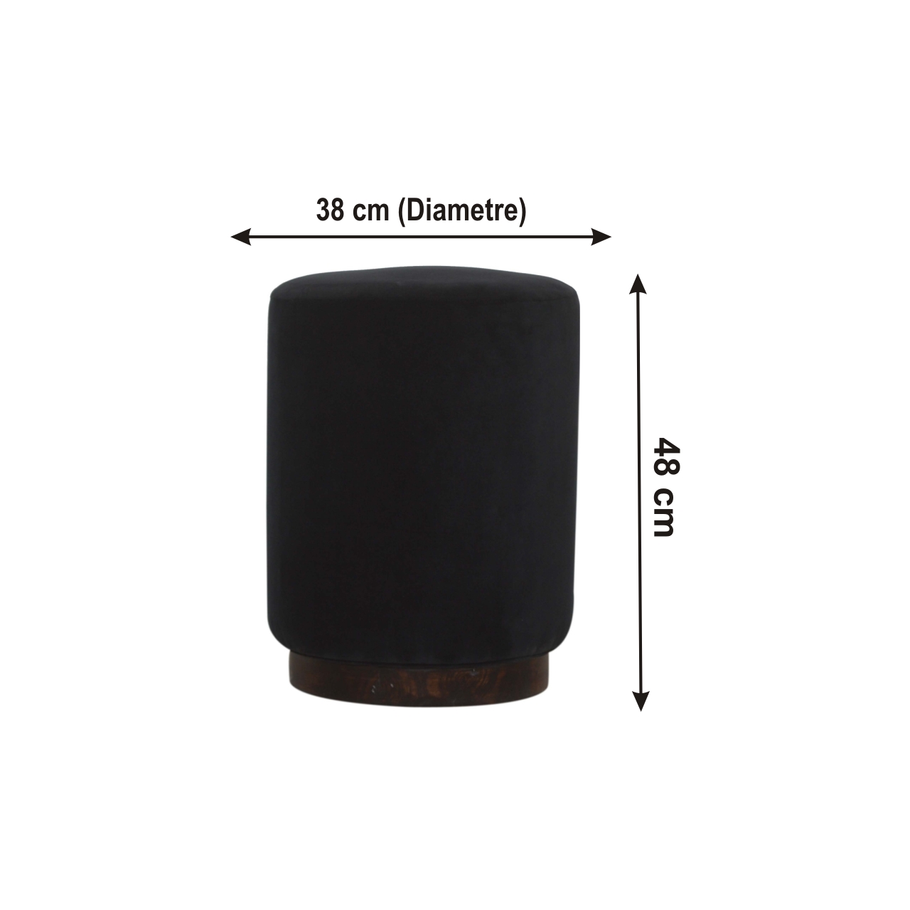 Size chart for Black Velvet Wooden Base Footstool