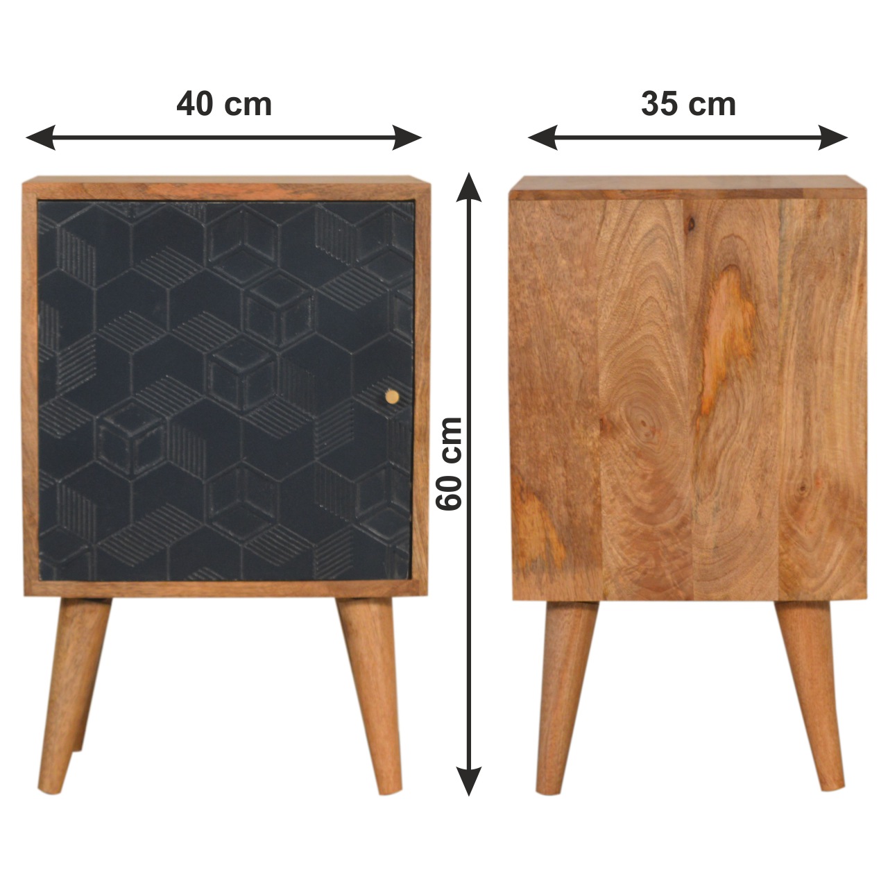 Size chart for Acadia Black Bedside Table
