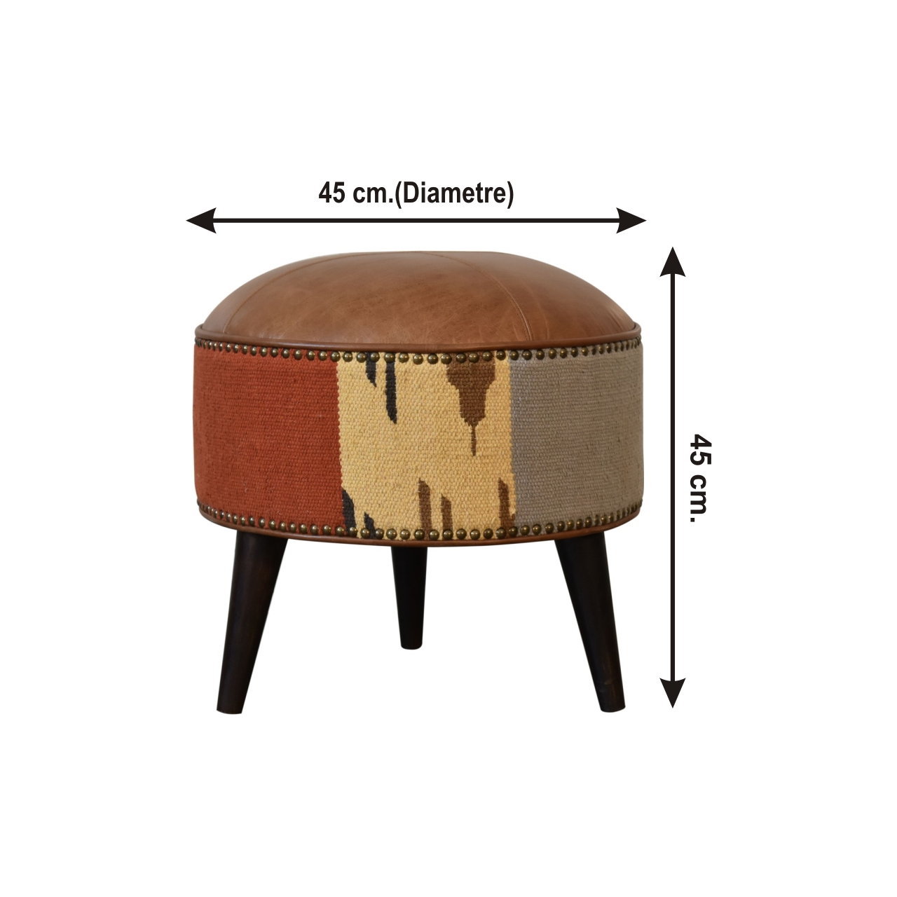 Size chart for Durrie & Leather Mixed Footstool | Buffalo Leather