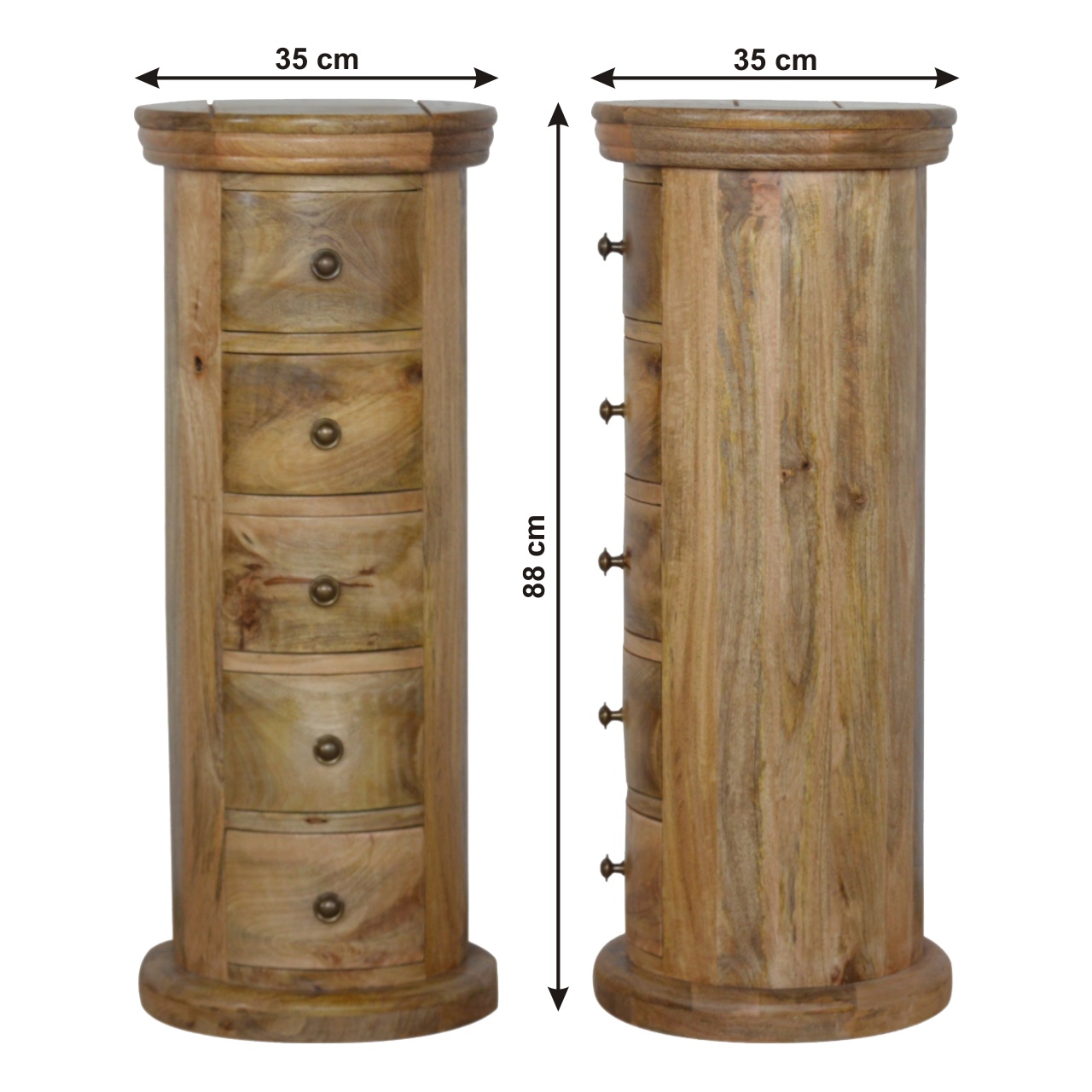 Size chart for Granary 5 Drawer Slim Drum Chest