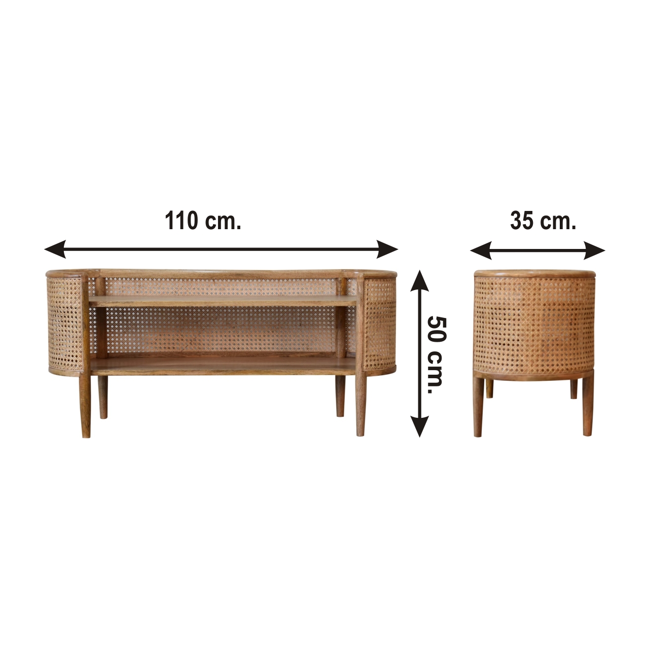 Size chart for Larissa Curved Shelving Unit