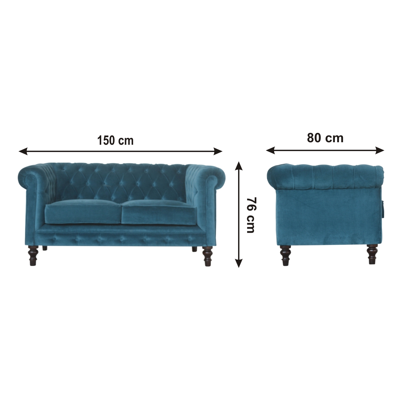Size chart for Teal Chesterfield Sofa