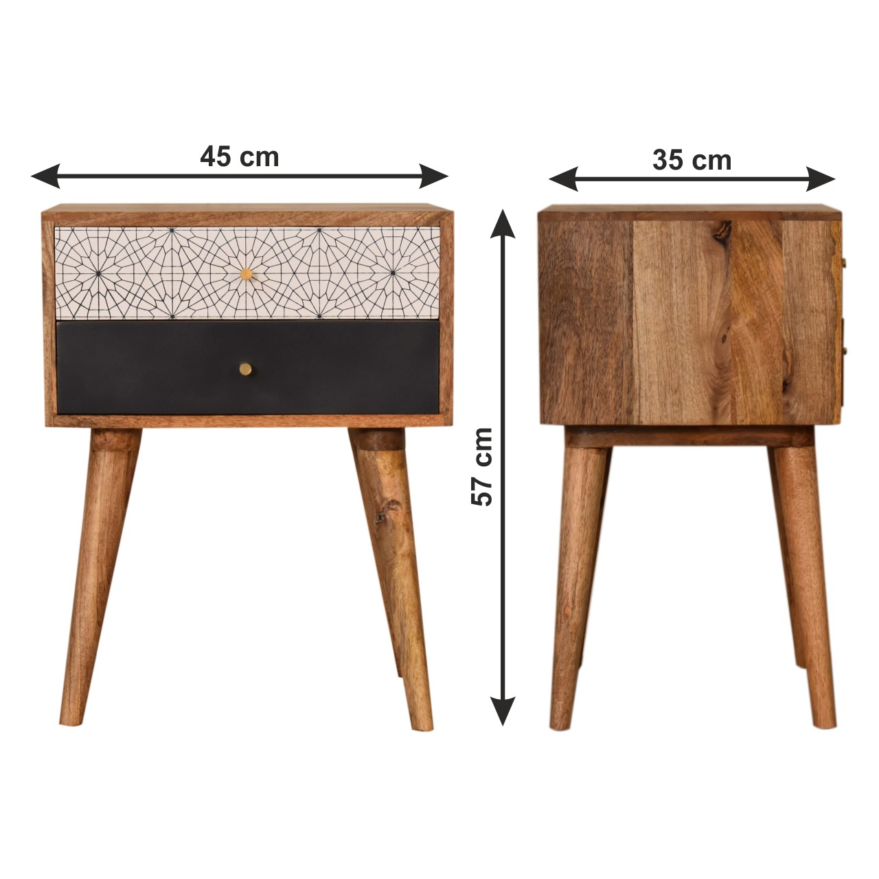 Size chart for Black Patterned Bedside Table