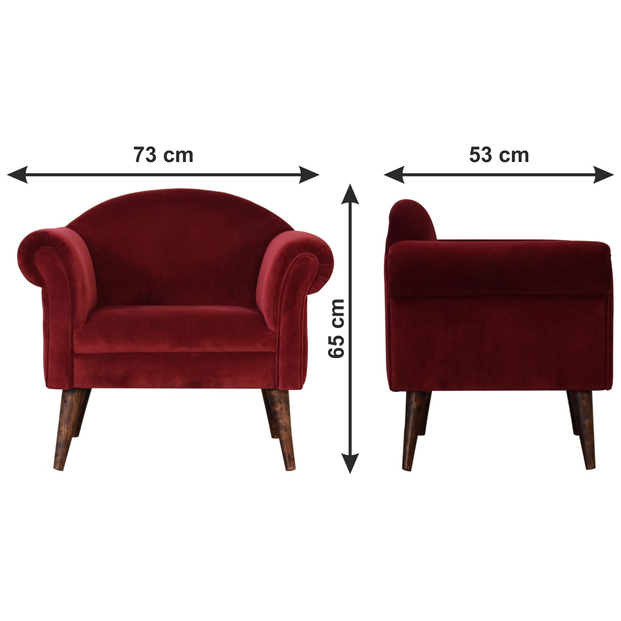 Size chart for Wine Velvet Nordic Style Armchair