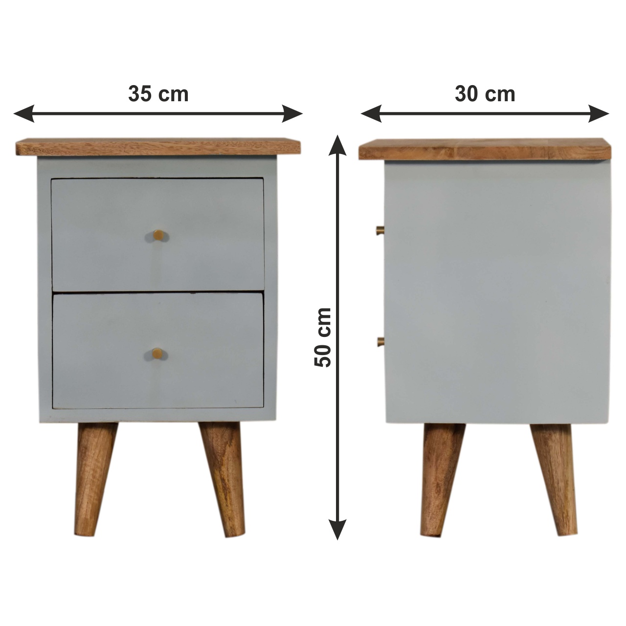 Size chart for Sky Blue Hand Painted Bedside Table | Oak-Ish Solid Mango Wood