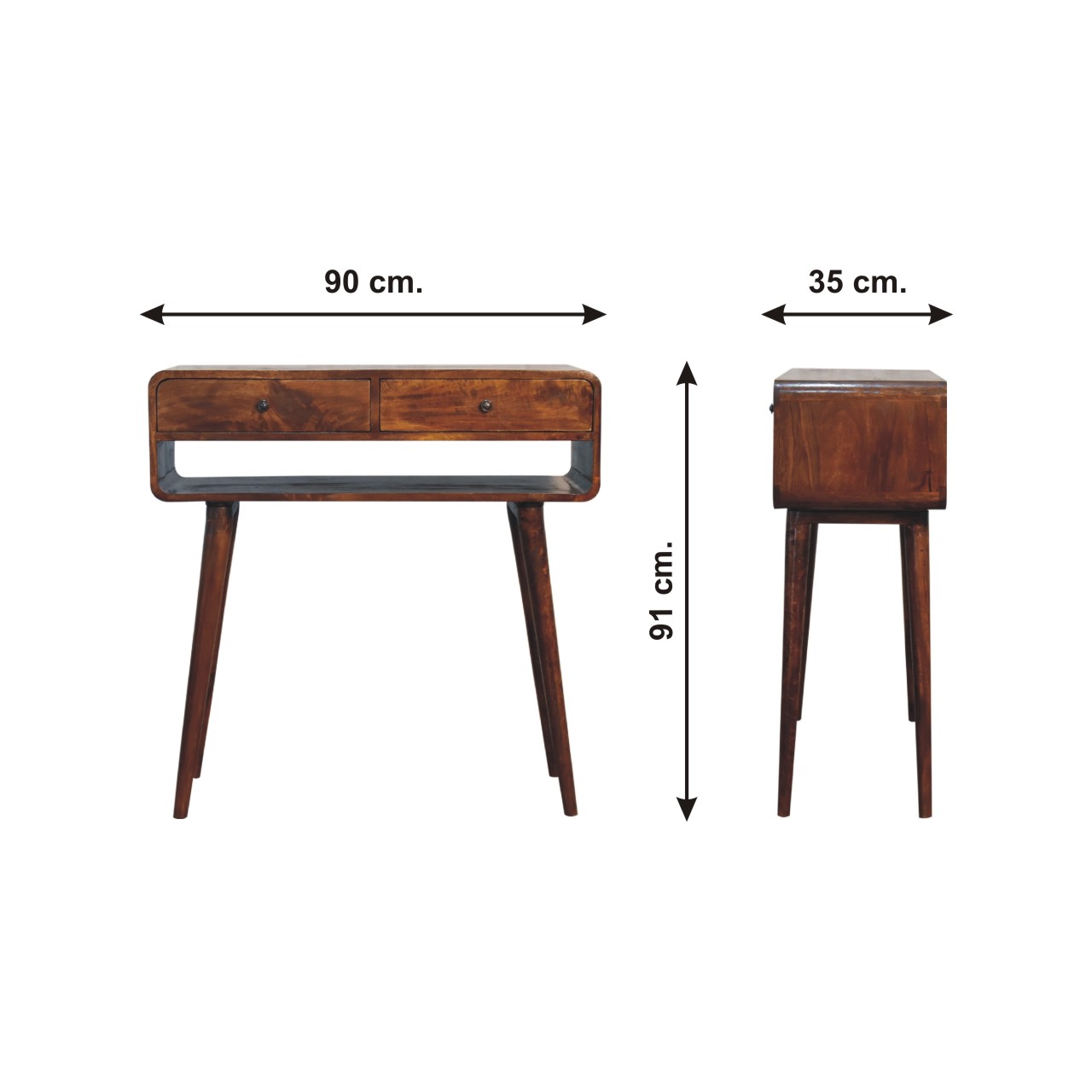 Size chart for Sonata Chestnut Console Table