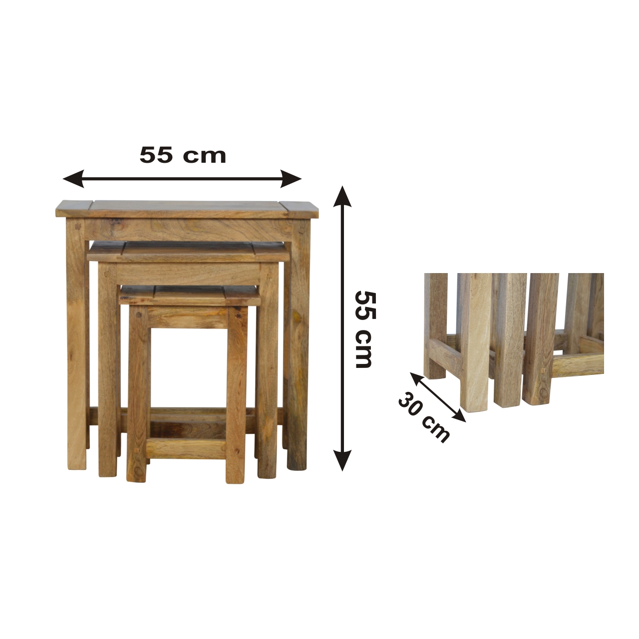 Size chart for Solid Wood Stool Set of 3 Footstool
