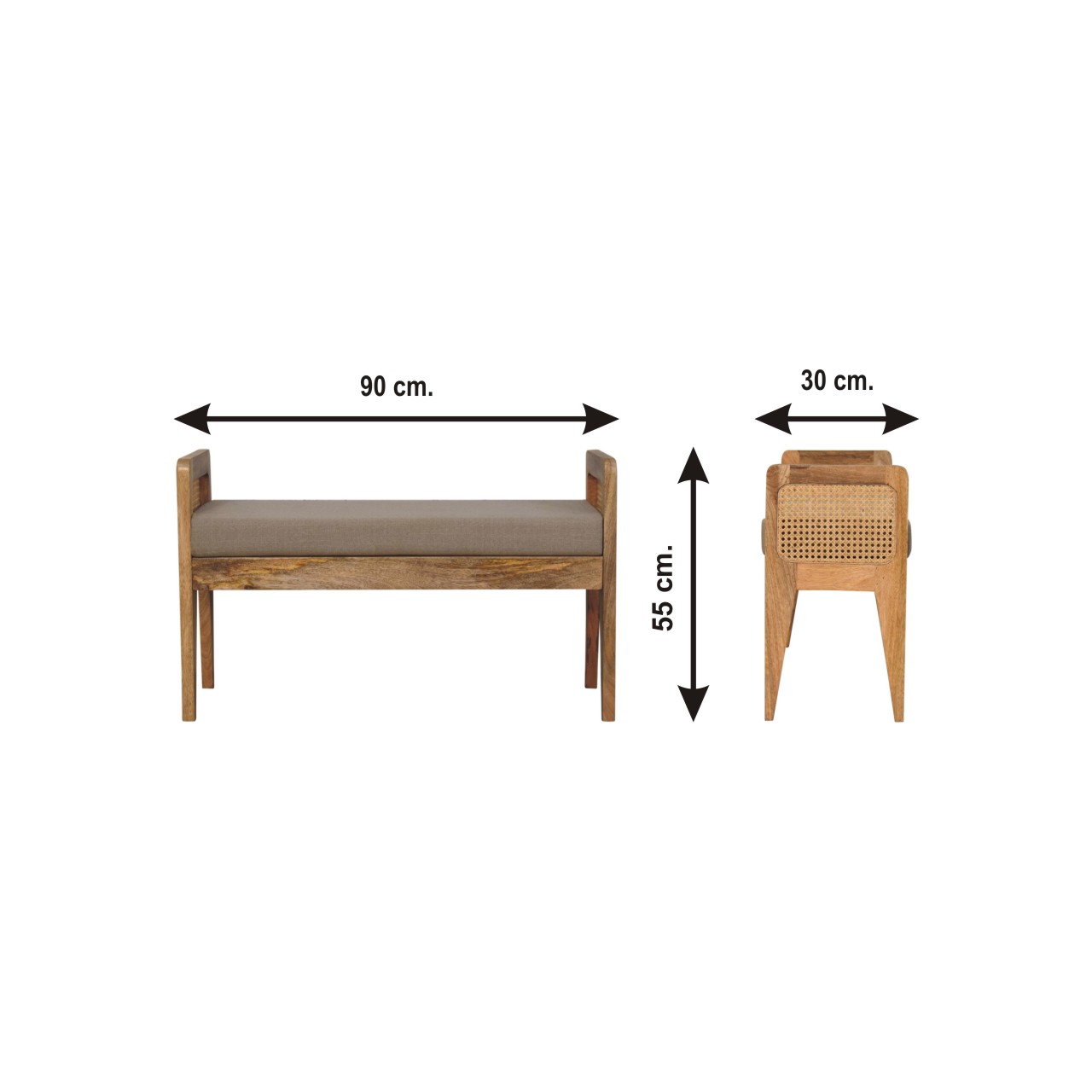 Size chart for Mud Linen Rattan Bench