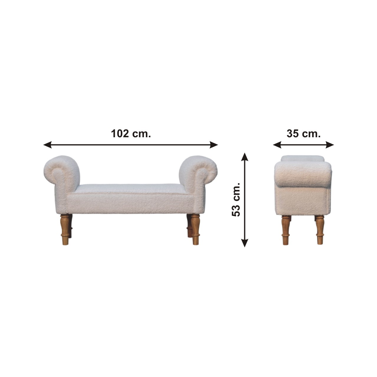 Size chart for White Boucle Bedroom Bench