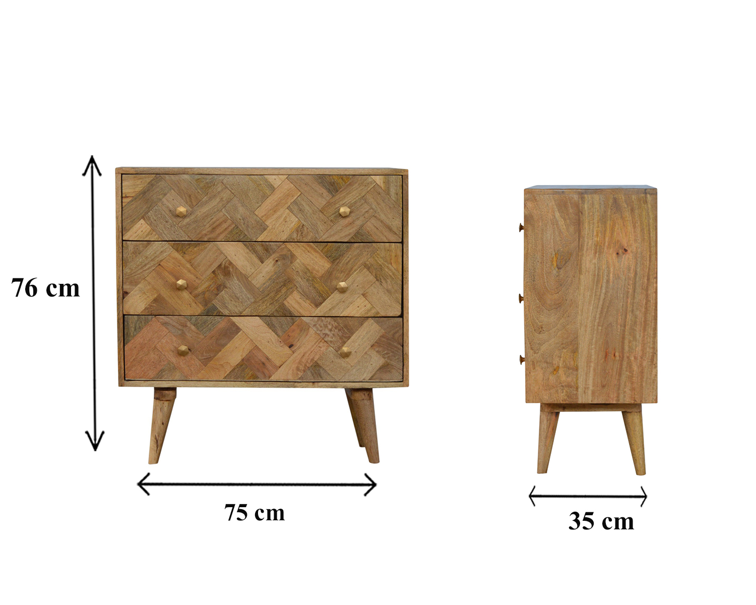 Size chart for 3 Drawer Zig-Zag Patterned Patchwork Chest