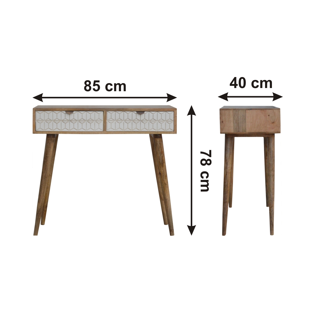 Size chart for Sleek White Carved Console Table | Hand-Carved